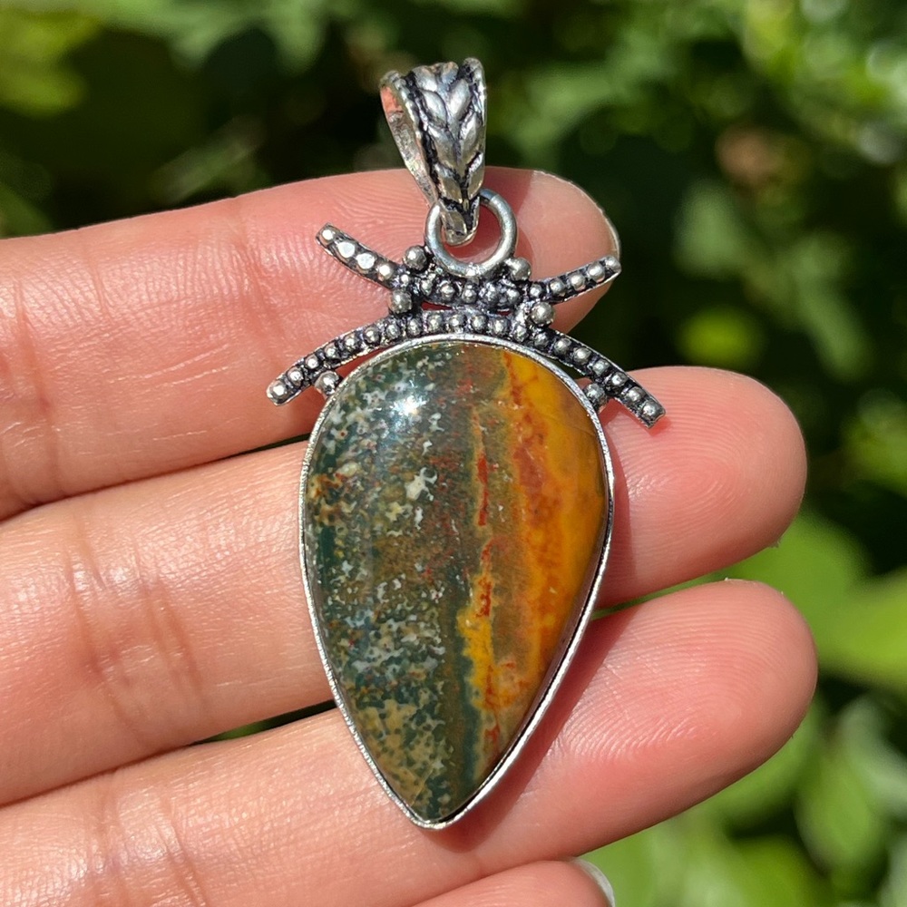 925 silver plated scenery ocean jasper pendant Z‎